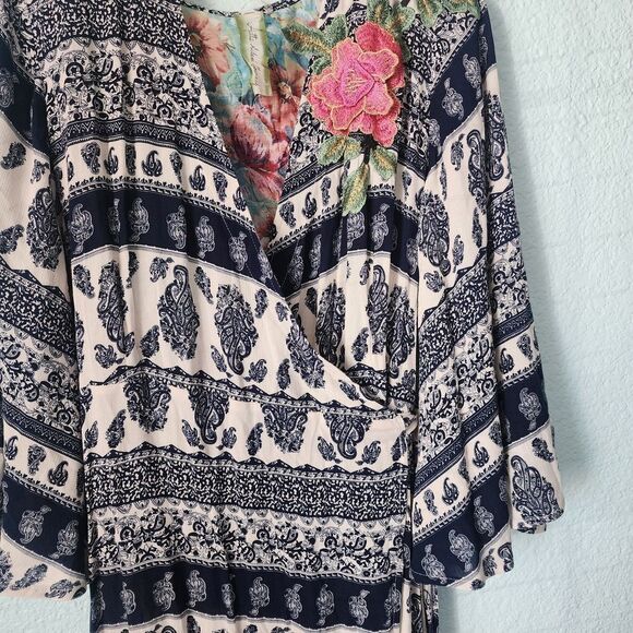 Aratta Silent Journey Chic Blue and Cream Floral High Low Bohemian Dress - Picture 4 of 16